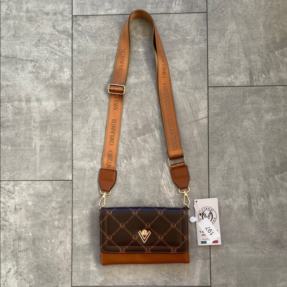 Valentino Orlandi Brown Monogram Crossbody Bag with Adjustable Strap